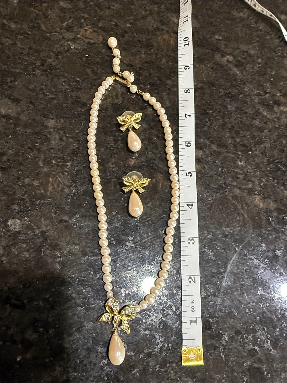 Classic Pearl Teardrop Necklace & Earrings Set - Gold Accents, Cream Pearls